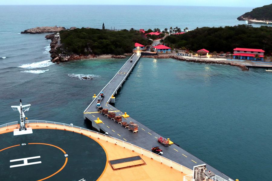 Labadee's pier and peninsula from the ship